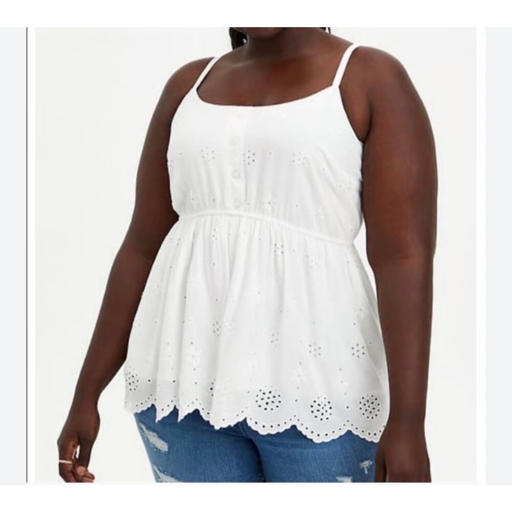 Torrid White Eyelet Peplum Voile Camisole Top M-L (00)